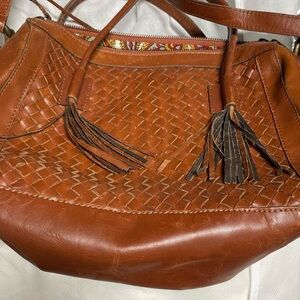 Fossil Brown Woven Leather Shoulder Bag